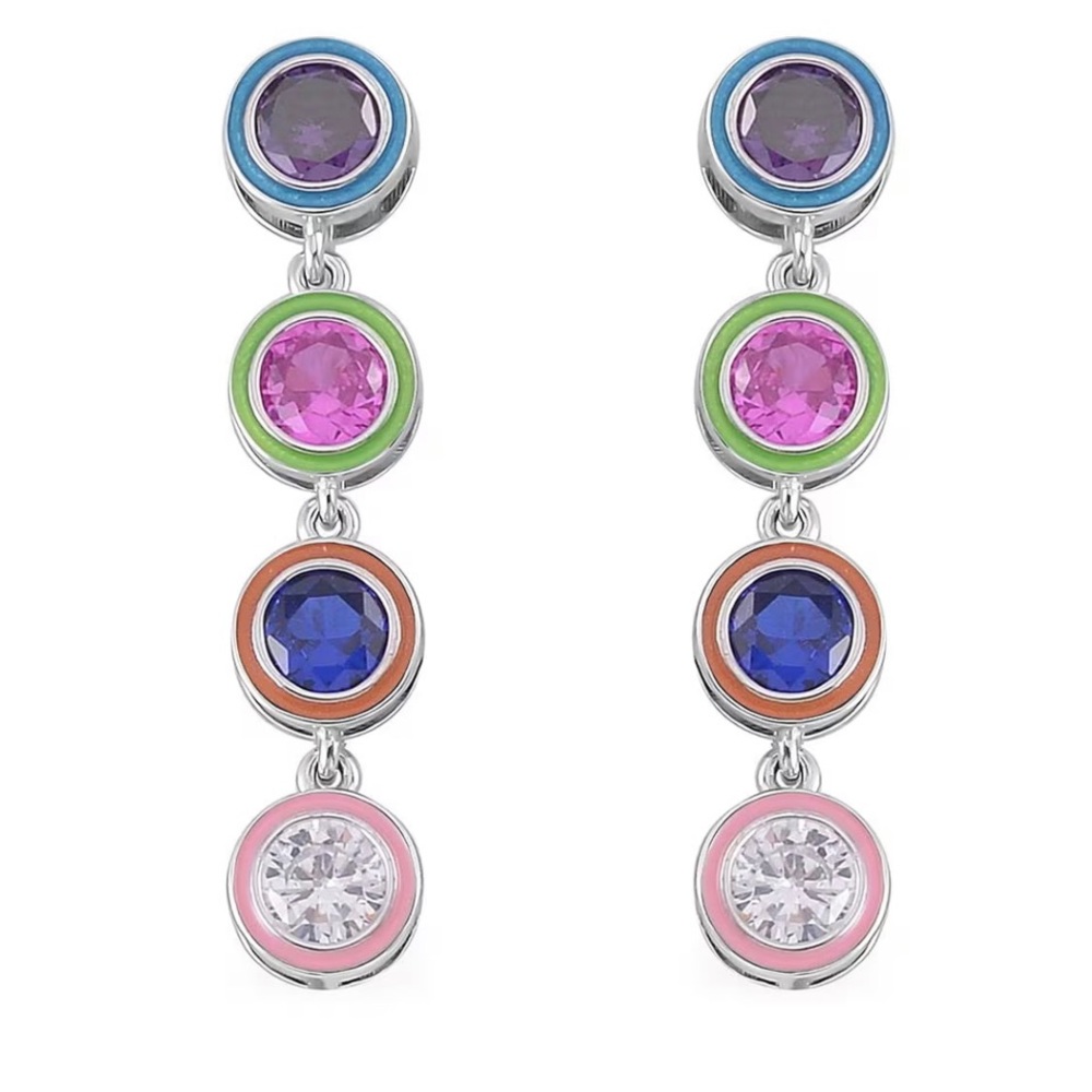 Enameled & Swarovski Crystal Earrings in Sterling Silver